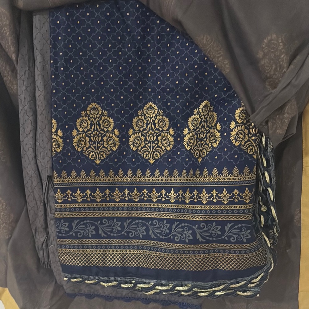 Brand NEW Indian Pakistani 3 pc suit gray gold navy blue - Picture 8 of 8